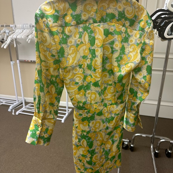 Zara Green and Yellow Patterned Long Sleeve Dress SMALL - Picture 5 of 5